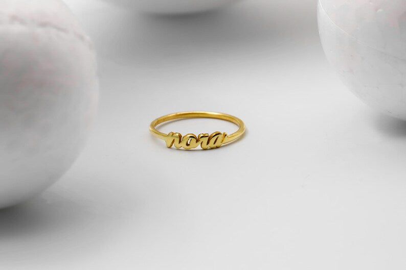 Kişiye Özel İsim Yazılı Yüzük – El Yapımı Minimalist Hediye | Gold Silver Rose