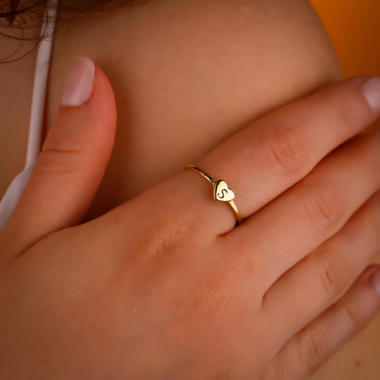 Kişiye Özel Kalp Harf Yüzük | Gold, Silver, Rose Seçenekli | El Yapımı Minimalist Yüzük