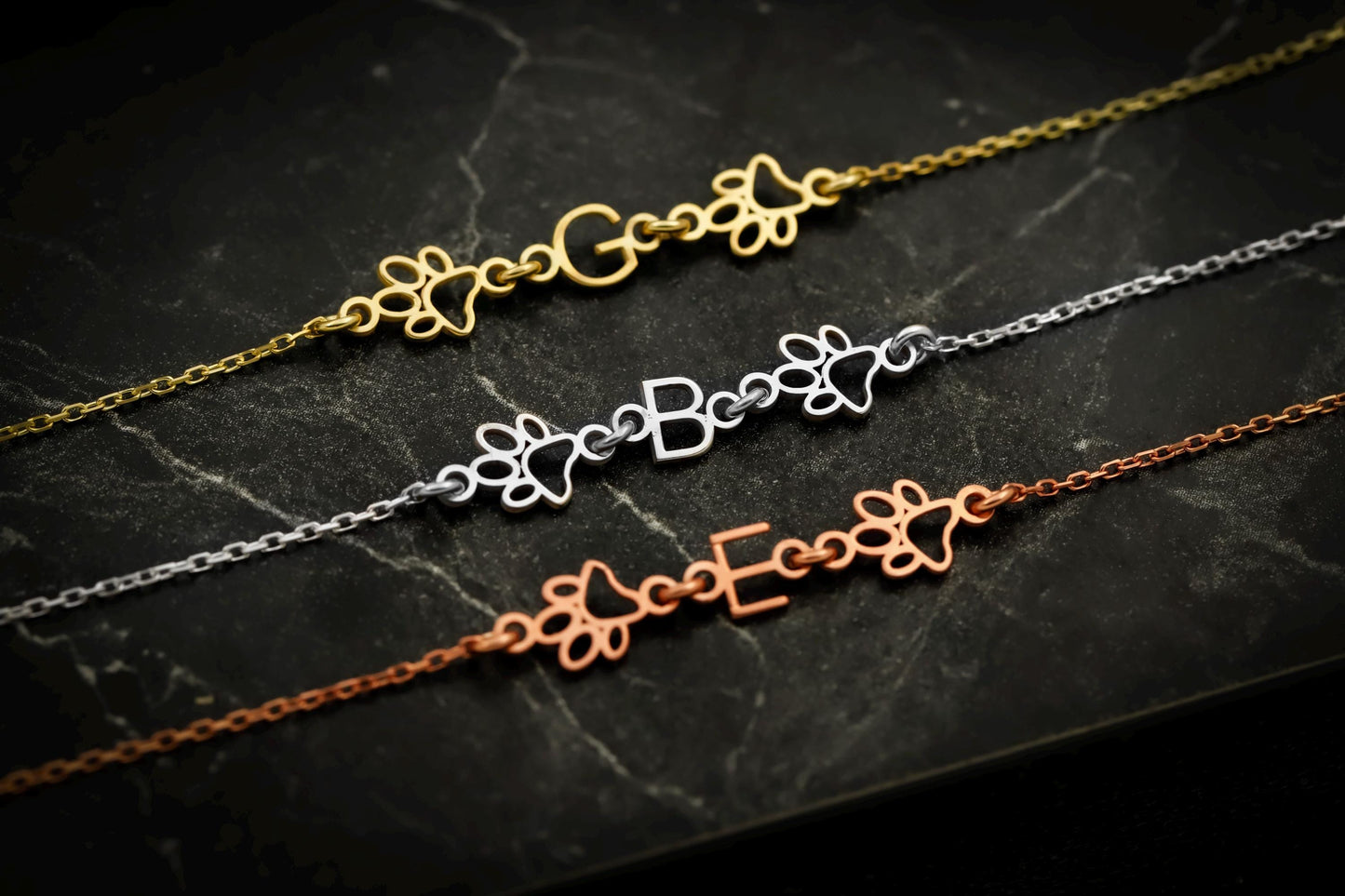 Kişiye Özel Patili Harf Bileklik | Gold, Silver, Rose Seçenekli | El Yapımı Minimalist Bileklik